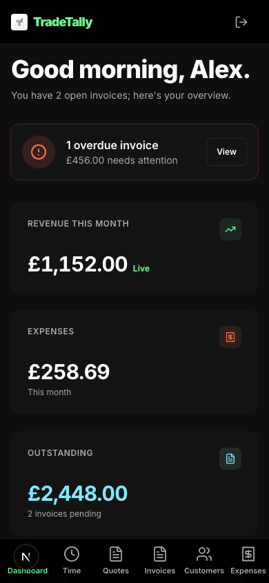 TradeTally dashboard on mobile
