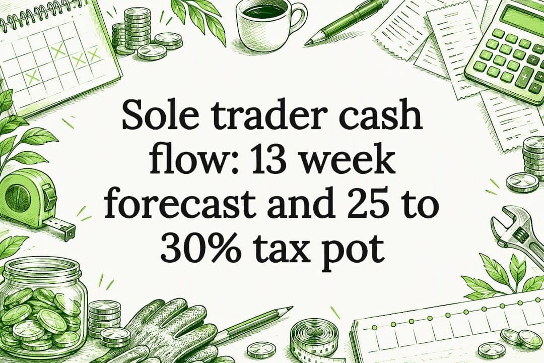 Sole trader cash flow: 13 week forecast and 25 to 30% tax pot